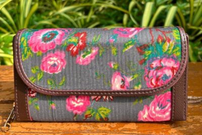 Pink Flowers Jaipur Double Zipped Wallet