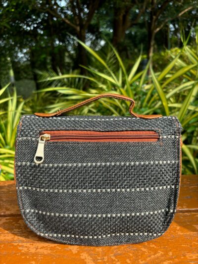 Jute Black Buckle Sling Bag