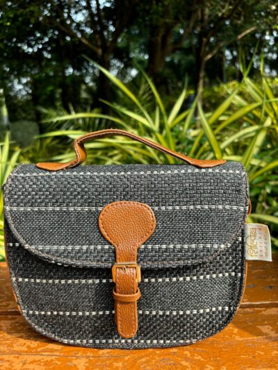 Jute Black Buckle Sling Bag