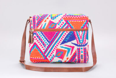 Vintage White & Neon Pink Messenger Sling Bag