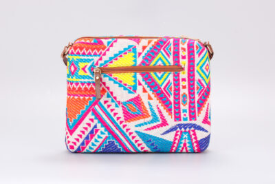 Vintage White & Neon Pink Messenger Sling Bag
