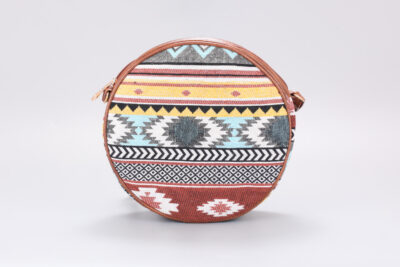 Vintage Brown Stripes Boho Round Sling Bag