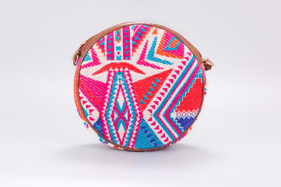 Vintage White & Neon Pink Boho Round Sling Bag