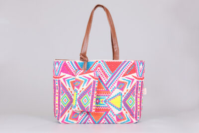 Vintage White & Neon Pink Tote Bag